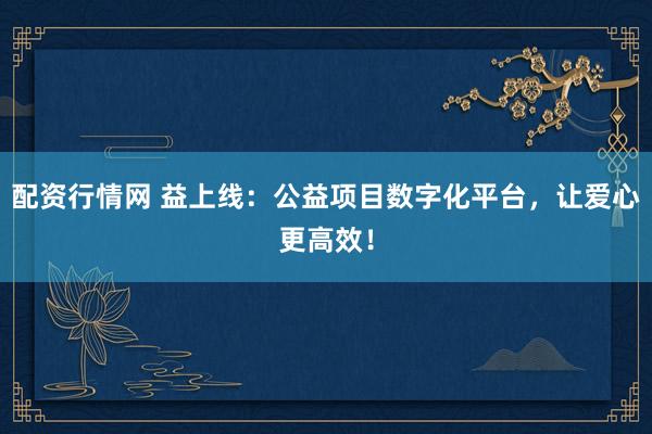 配资行情网 益上线：公益项目数字化平台，让爱心更高效！