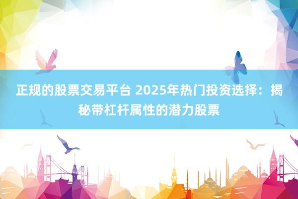 正规的股票交易平台 2025年热门投资选择：揭秘带杠杆属性的潜力股票