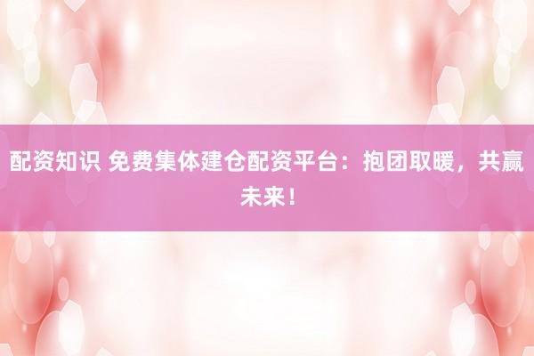 配资知识 免费集体建仓配资平台：抱团取暖，共赢未来！