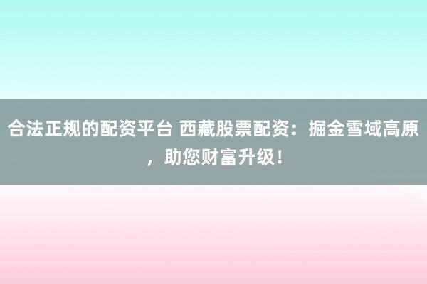合法正规的配资平台 西藏股票配资：掘金雪域高原，助您财富升级！
