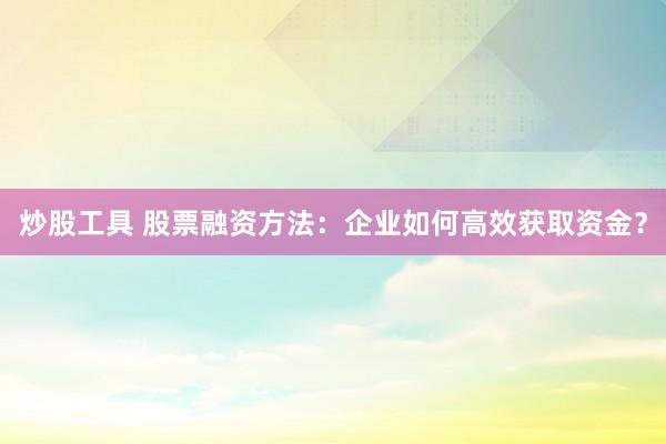 炒股工具 股票融资方法：企业如何高效获取资金？