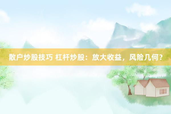 散户炒股技巧 杠杆炒股：放大收益，风险几何？