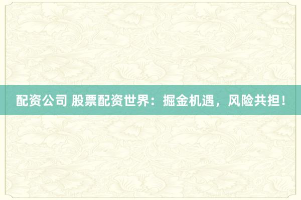 配资公司 股票配资世界：掘金机遇，风险共担！
